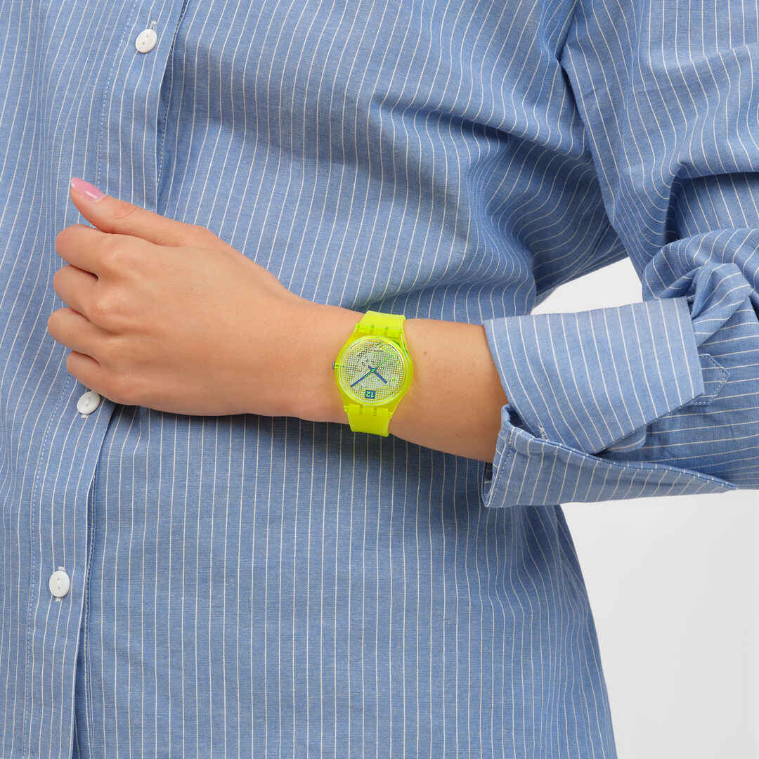 Swatch Luminously lemon SO28J103 - cassa plastica gialla - cinturino silicone giallo - quadrante giallo con puntini verdi