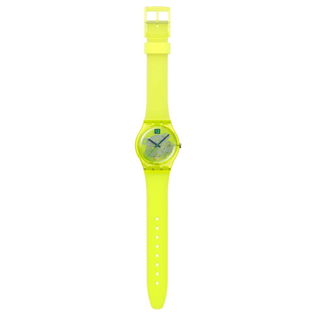 Swatch Luminously lemon SO28J103 - cassa plastica gialla - cinturino silicone giallo - quadrante giallo con puntini verdi