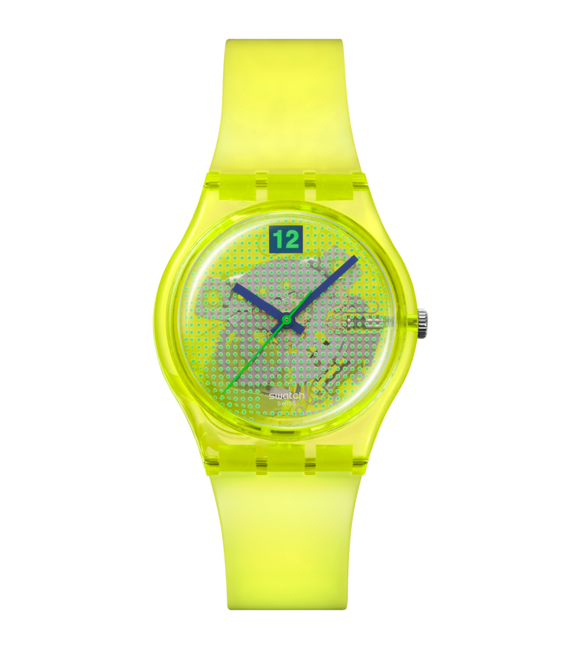 Swatch Luminously lemon SO28J103 - cassa plastica gialla - cinturino silicone giallo - quadrante giallo con puntini verdi