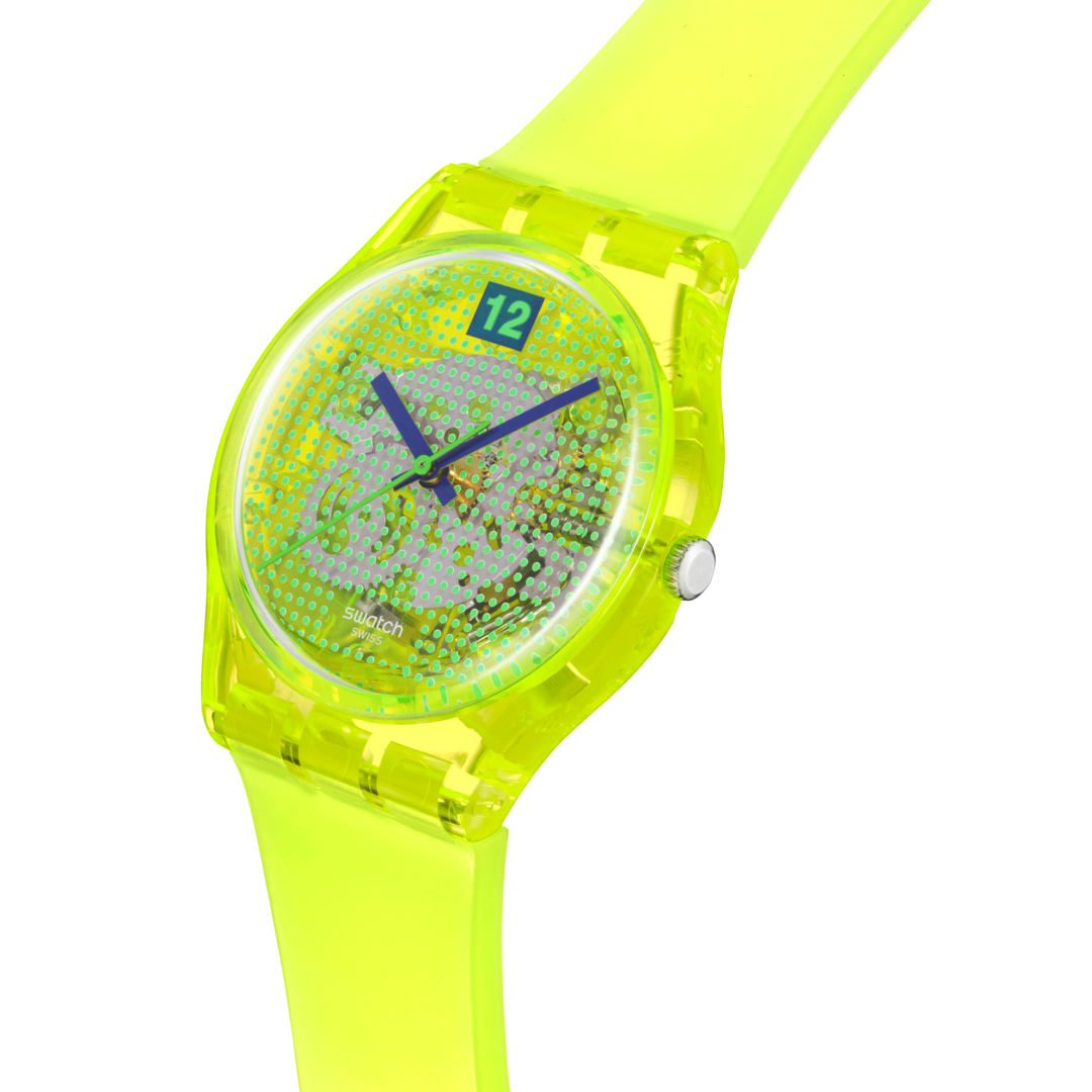 Swatch Luminously lemon SO28J103 - cassa plastica gialla - cinturino silicone giallo - quadrante giallo con puntini verdi