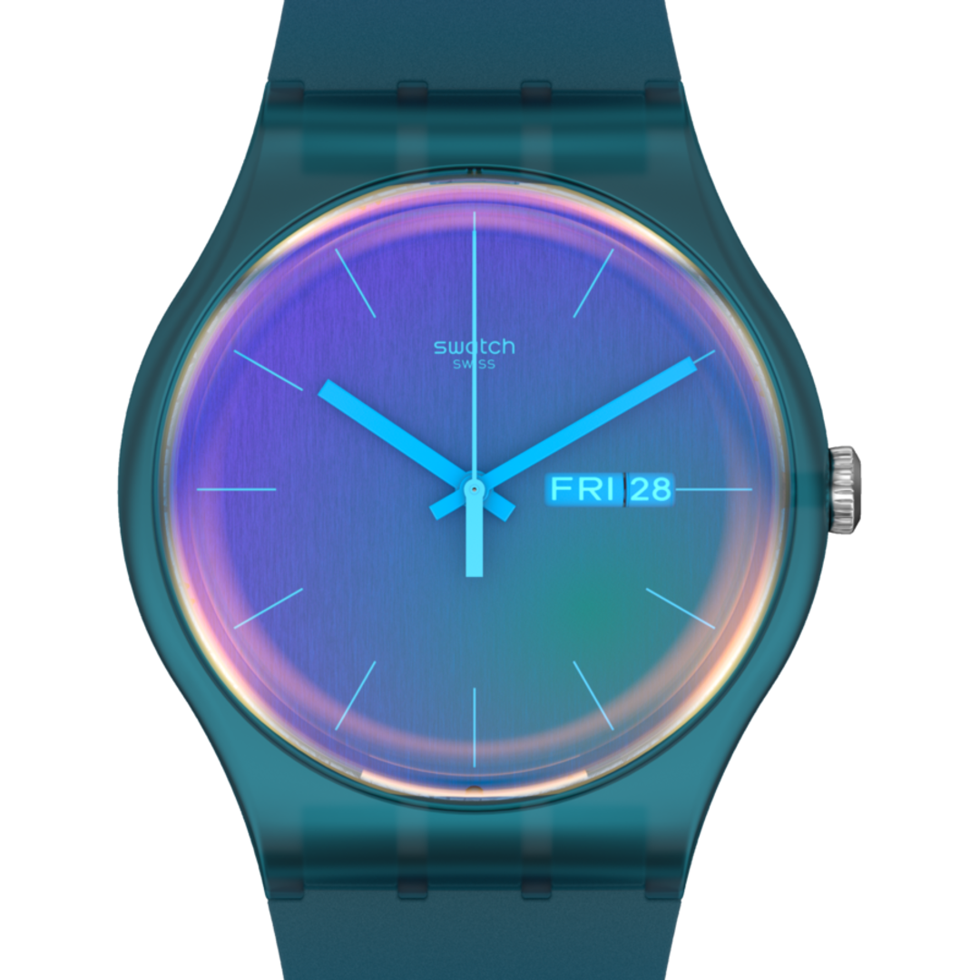 Swatch Fade to pink SO29N707 - cinturino e cassa blu - quadrante azzurro sfumato di rosa e verde