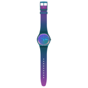 Swatch Fade to pink SO29N707 - cinturino e cassa blu - quadrante azzurro sfumato di rosa e verde