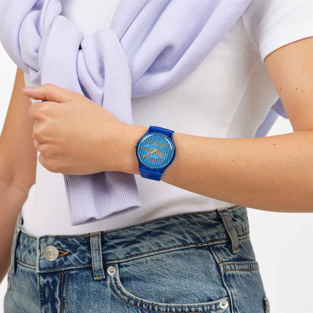 Swatch Brilliantly Blue SO29S102 - cassa plastica blu - cinturino silicone blu - quadrante azzurro