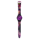 Load image into Gallery viewer, Swatch Paradise bloom SS08B106 - cinturino silicone multicolor - cassa nera - quadrante viola