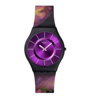 Swatch Paradise bloom SS08B106 - cinturino silicone multicolor - cassa nera - quadrante viola