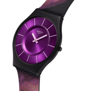 Swatch Paradise bloom SS08B106 - cinturino silicone multicolor - cassa nera - quadrante viola