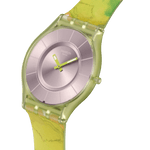 Load image into Gallery viewer, Swatch Paradise canopy SS08G112 - cassa gialla - cinturino silicone multicolor - quadrante argento