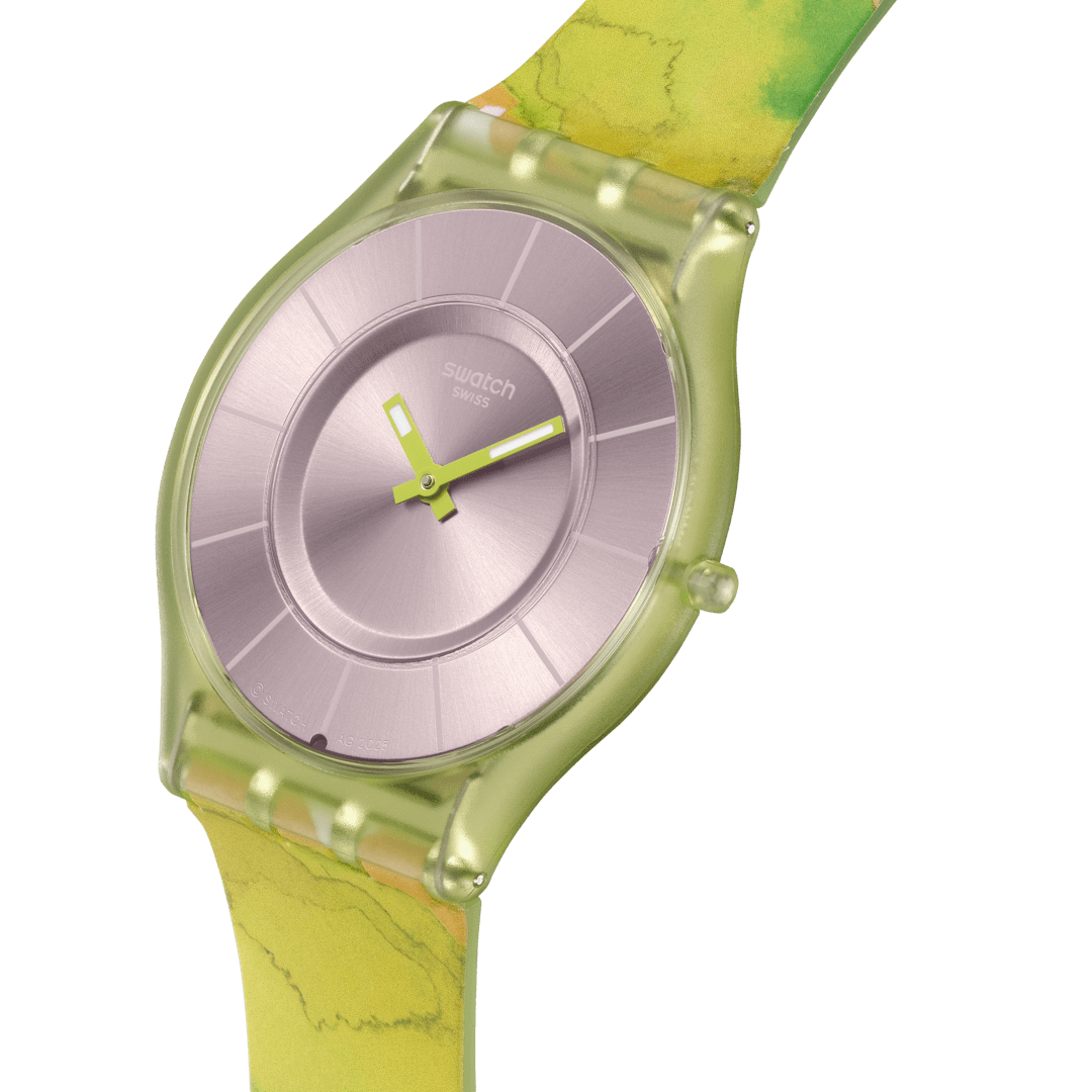 Swatch Paradise canopy SS08G112 - cassa gialla - cinturino silicone multicolor - quadrante argento