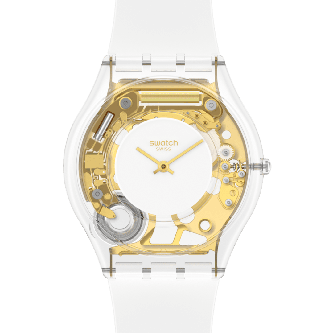 Swatch Coeur Dorado SS08K106-S14 - cassa trasparente - cinturino bianco e quadrante bianco con dettaglio oro