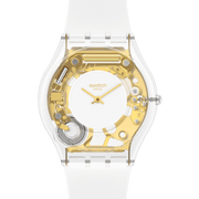 Swatch Coeur Dorado SS08K106-S14 - cassa trasparente - cinturino bianco e quadrante bianco con dettaglio oro