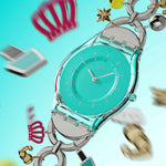Load image into Gallery viewer, Swatch Mother like no other SS08Z106G - cassa trasparente - bracciale acciaio - quadrante turchese