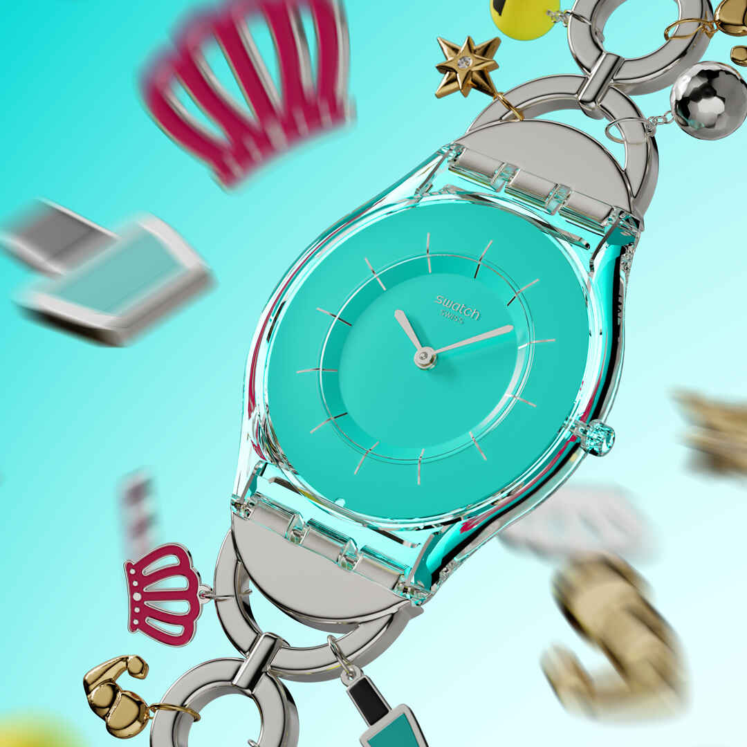 Swatch Mother like no other SS08Z106G - cassa trasparente - bracciale acciaio - quadrante turchese