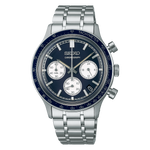 Load image into Gallery viewer, Quadrante blu sportivo del Seiko Sport Chronograph SSB477P1 con contatori bianchi del cronografo, indici e lancette argento con rivestimento Lumibrite
