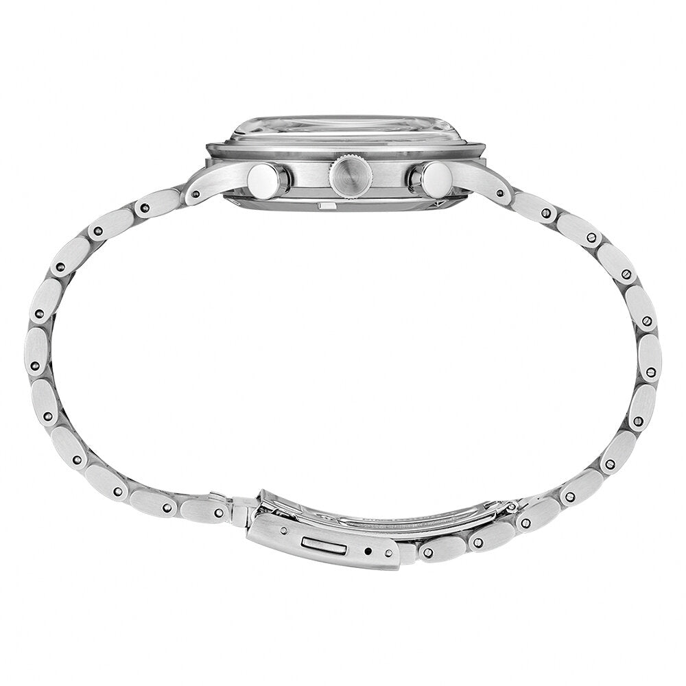 Bracciale in acciaio inox a maglie con chiusura deployante a pulsanti del Seiko Sport Chronograph