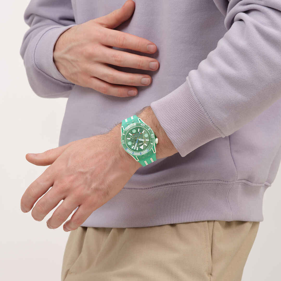Swatch Medusae SSCU09L100 - cassa verde acqua - quadrante verde acqua trasparente - cinturino silicone verde acqua