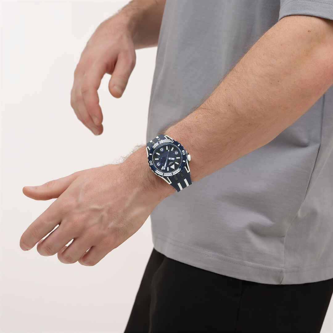 Swatch Sea wasp SSCU09N100 - cassa blu - quadrante blu trasparente - cinturino silicone blu - polso