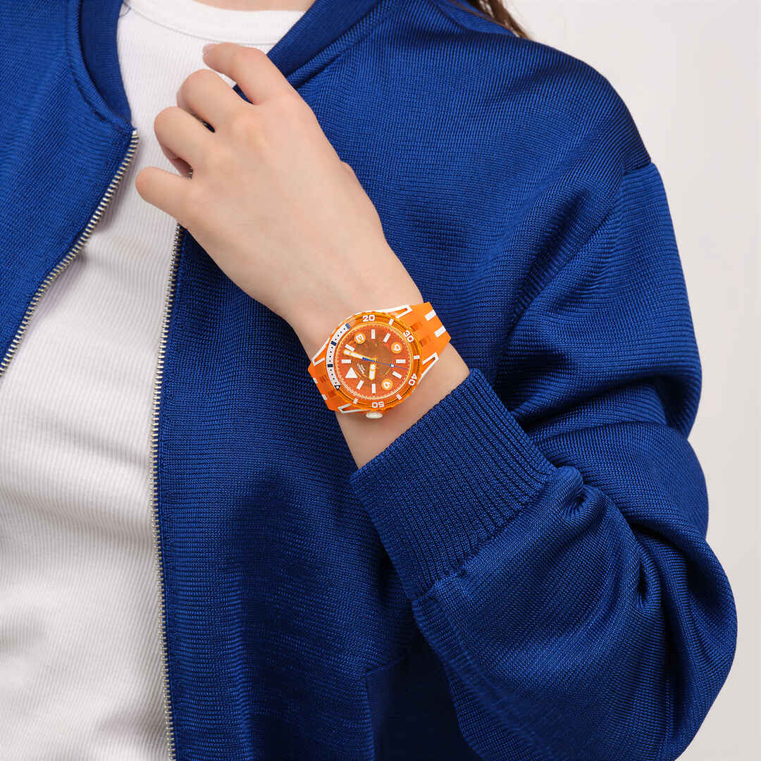 Swatch Pacific sea nettle SSCU09O100 - cassa arancione - quadrante arancione trasparente - cinturino silicone arancione - polso
