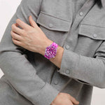 Load image into Gallery viewer, Swatch Flower hat SSCU09P100 - cassa viola - quadrante viola trasparente - cinturino silicone viola - polso