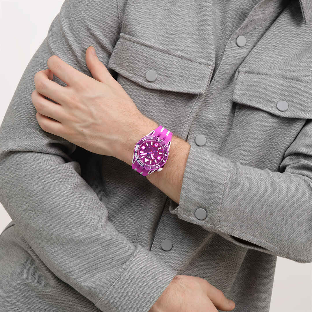 Swatch Flower hat SSCU09P100 - cassa viola - quadrante viola trasparente - cinturino silicone viola - polso