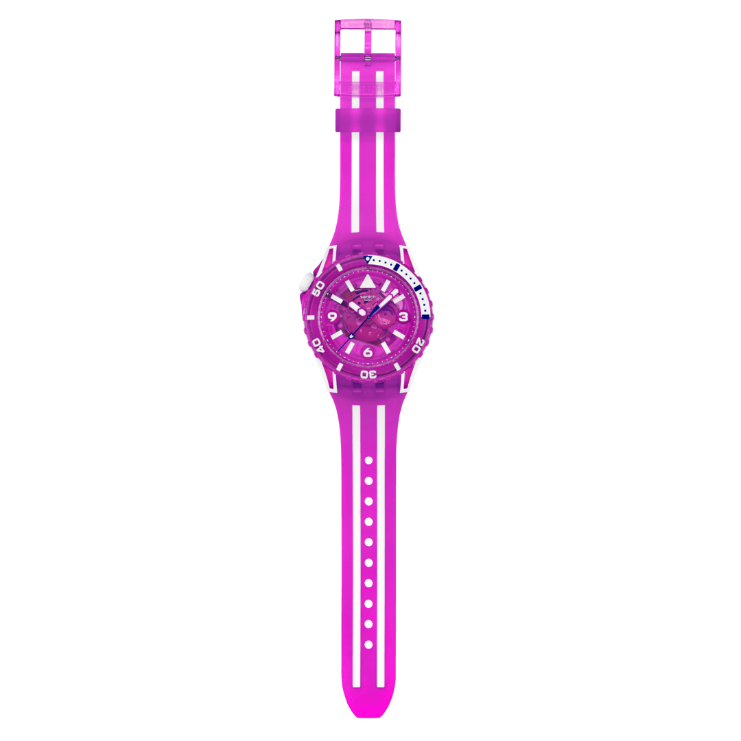 Swatch Flower hat SSCU09P100 - cassa viola - quadrante viola trasparente - cinturino silicone viola