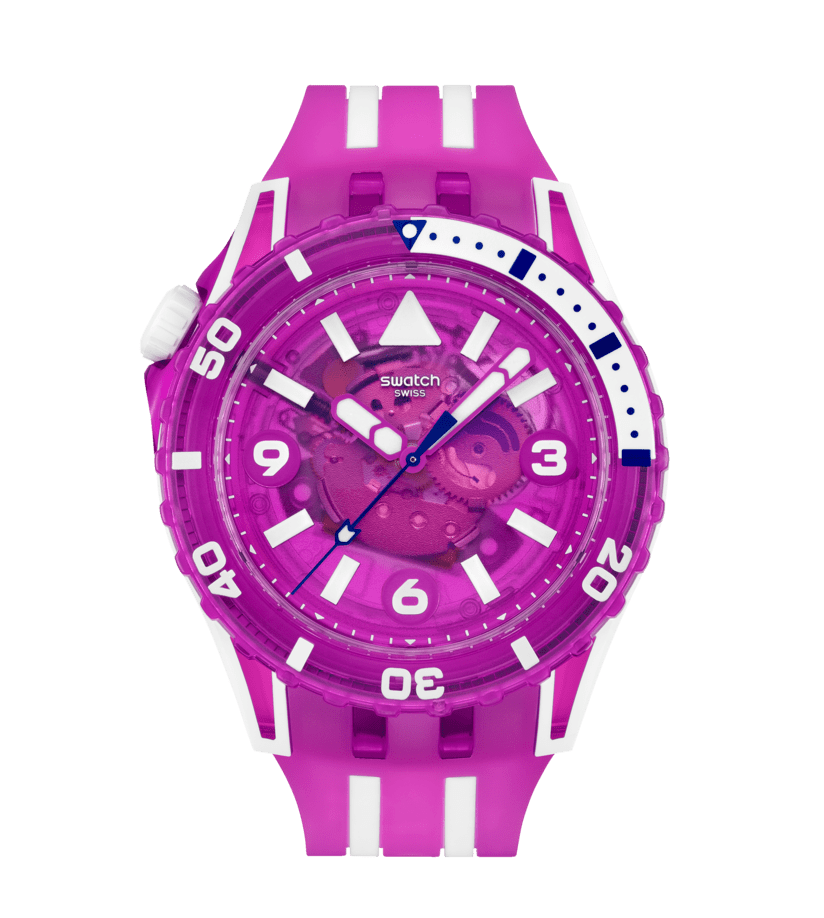 Swatch Flower hat SSCU09P100 - cassa viola - quadrante viola trasparente - cinturino silicone viola