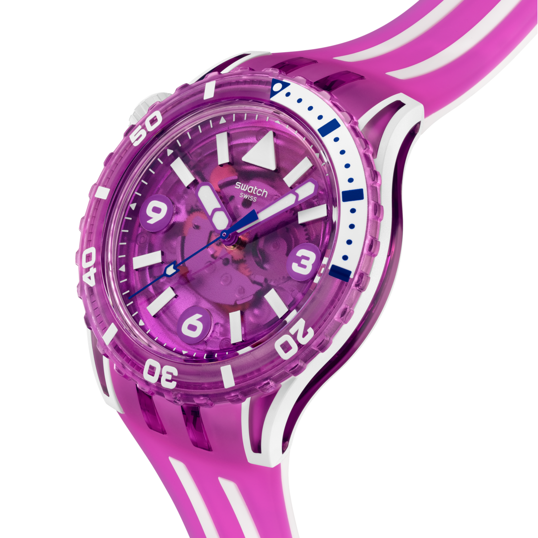 Swatch Flower hat SSCU09P100 - cassa viola - quadrante viola trasparente - cinturino silicone viola