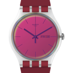 Load image into Gallery viewer, Swatch Polared SUOK717 - cinturino silicone rosso bordeaux - cassa trasparente - quadrante rosa