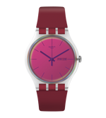 Load image into Gallery viewer, Swatch Polared SUOK717 - cinturino silicone rosso bordeaux - cassa trasparente - quadrante rosa
