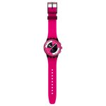 Load image into Gallery viewer, Swatch Fuchsia lines SUSB110 - cassa plastica nera - cinturino silicone rosa - quadrante multicolor con cronografo