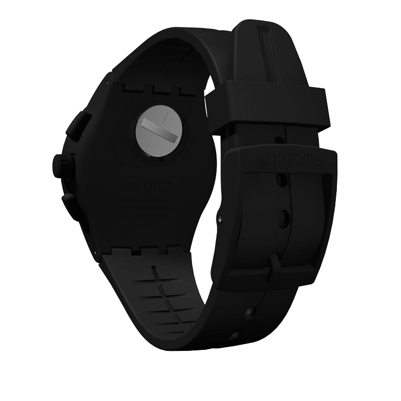 Swatch Nitespeed SUSB402 - cinturino silicone nero - cassa plastica nera - quadrante blu con datario e cronografo