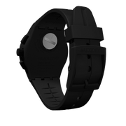 Swatch Nitespeed SUSB402 - cinturino silicone nero - cassa plastica nera - quadrante blu con datario e cronografo