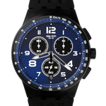Load image into Gallery viewer, Swatch Nitespeed SUSB402 - cinturino silicone nero - cassa plastica nera - quadrante blu con datario e cronografo