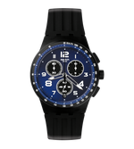 Load image into Gallery viewer, Swatch Nitespeed SUSB402 - cinturino silicone nero - cassa plastica nera - quadrante blu con datario e cronografo
