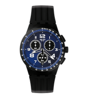 Swatch Nitespeed SUSB402 - cinturino silicone nero - cassa plastica nera - quadrante blu con datario e cronografo