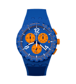 Load image into Gallery viewer, Swatch Primarily blue SUSN419 - cassa blu - cinturino silicone blu - quadrante blu e arancione - cronografo e datario