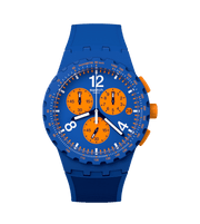 Swatch Primarily blue SUSN419 - cassa blu - cinturino silicone blu - quadrante blu e arancione - cronografo e datario