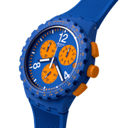 Swatch Primarily blue SUSN419 - cassa blu - cinturino silicone blu - quadrante blu e arancione - cronografo e datario