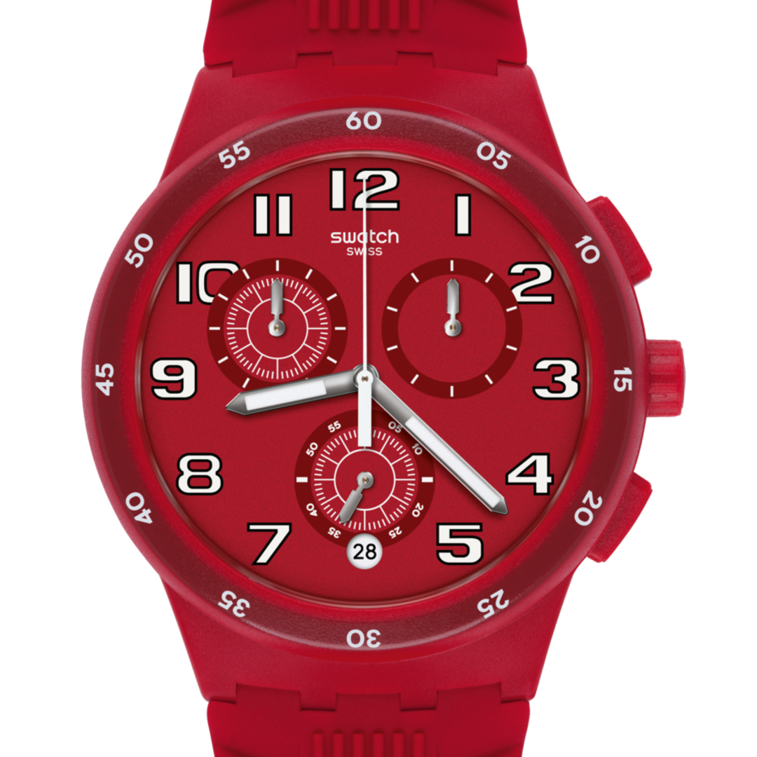 Swatch Red step SUSR404 - cinturino silicone rosso - cassa plastica rossa - quadrante rosso con cronografo e datario