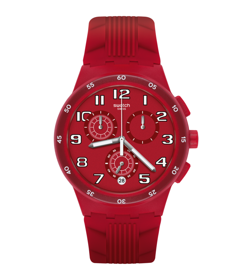 Swatch Red step SUSR404 - cinturino silicone rosso - cassa plastica rossa - quadrante rosso con cronografo e datario