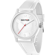 Sector Ex Q R3251203001 con cassa e cinturino bianco in silicone, quadrante bianco.