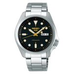 Load image into Gallery viewer, Seiko 5 Sports SRPE57K1 con quadrante nero e dettagli dorati, cassa in acciaio inox da 40 mm.
