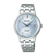 Quadrante smaltato blu satinato con finitura soleil e dettagli raffinati del Seiko Presage Cocktail Automatic SRP841J1
