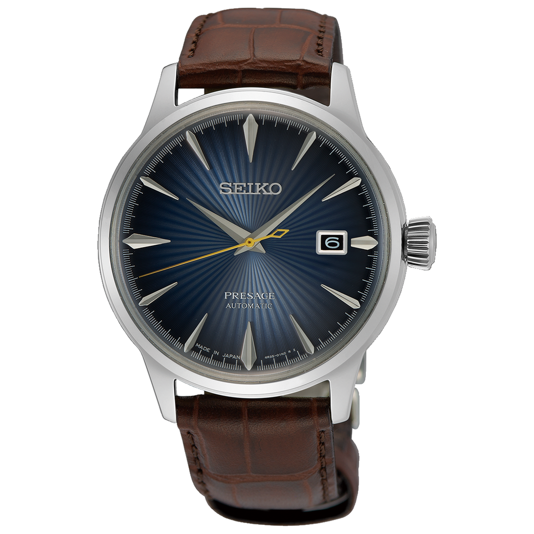 Seiko Presage SRPK15J1 con quadrante blu testurizzato e cassa in acciaio inox 40,5 mm.