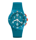 Load image into Gallery viewer, Swatch Patmos SUSN406 - cinturino silicone azzurro - cassa plastica azzurro - quadrante azzurro con datario e cronografo