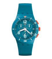 Swatch Patmos SUSN406 - cinturino silicone azzurro - cassa plastica azzurro - quadrante azzurro con datario e cronografo