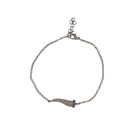 MANO|J Bracciale con cornetto in titanio, zaffiri e catena CHBRT5ZABRK