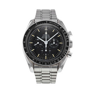 Orologio Omega Speedmaster Professional 145.022, cronografo con cassa in acciaio, quadrante nero con tre sub-quadranti, lancette bianche e lunetta con scala tachimetrica. Iconico modello Moonwatch.