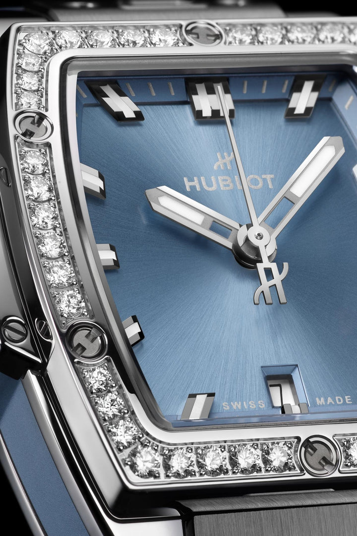 Hublot Spirit of Big Bang Steel Coal Blue Diamonds 682.SX.717B.RX.1204 - cassa acciaio - cinturino gomma azzurro ghiaccio - quadrante azzurro ghiaccio con datario