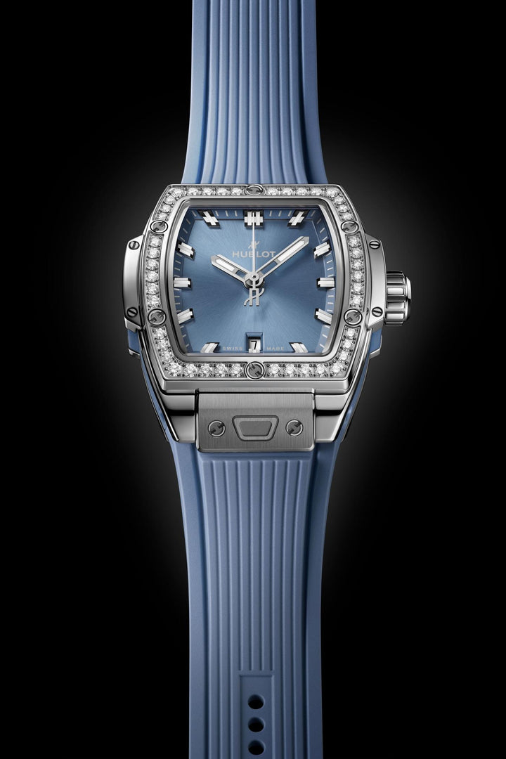 Hublot Spirit of Big Bang Steel Coal Blue Diamonds 682.SX.717B.RX.1204 - cassa acciaio - cinturino gomma azzurro ghiaccio - quadrante azzurro ghiaccio con datario