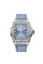 Load image into Gallery viewer, Hublot Spirit of Big Bang Steel Coal Blue Diamonds 682.SX.717B.RX.1204 - cassa acciaio - cinturino gomma azzurro ghiaccio - quadrante azzurro ghiaccio con datario